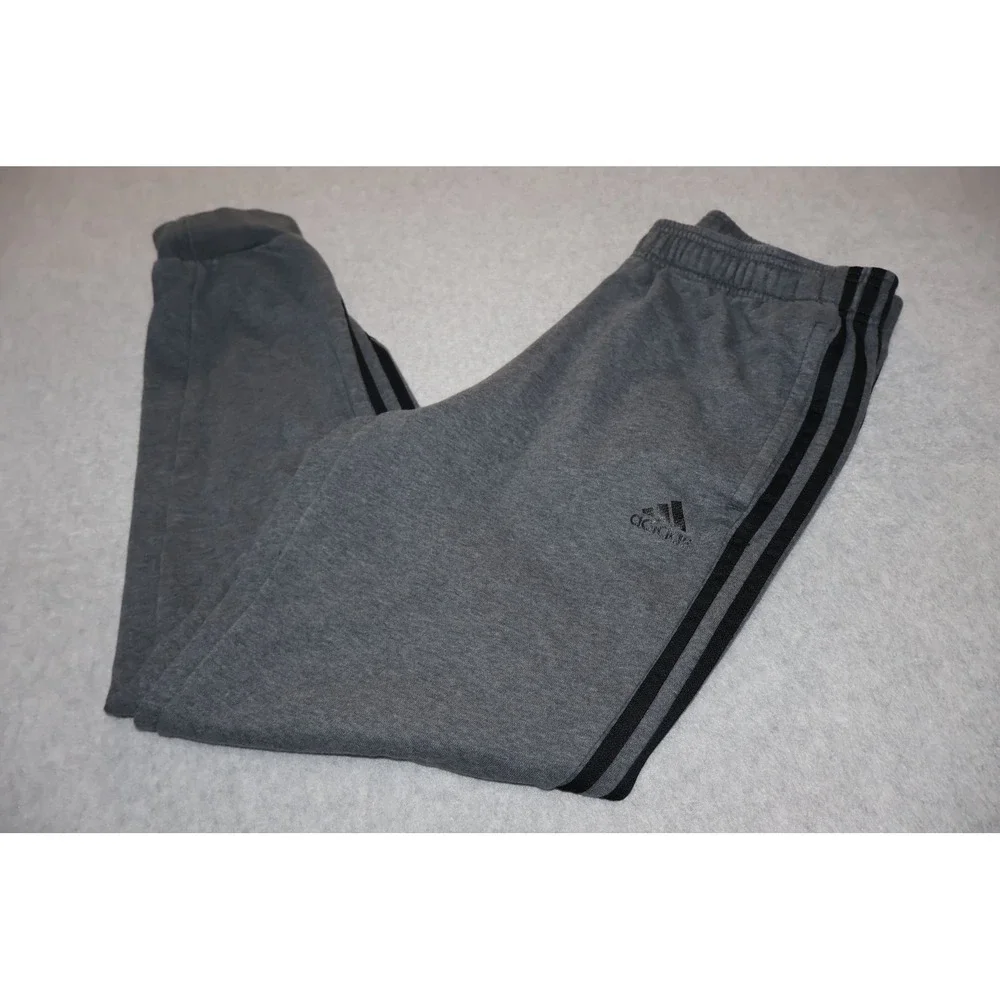 Adidas Sweatpants Mens Medium Gray Black 3-Stripe Joggers Gym Workout
